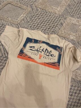 Salt Life Men's Live Salty Cream Blue Coral Short Sleeve Tee Shirt T-Shirt Med